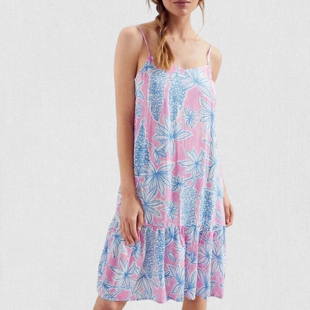 Anthropologie Sisters Gulassa Flounce Floral Mini Dress Small Pink Blue Slip